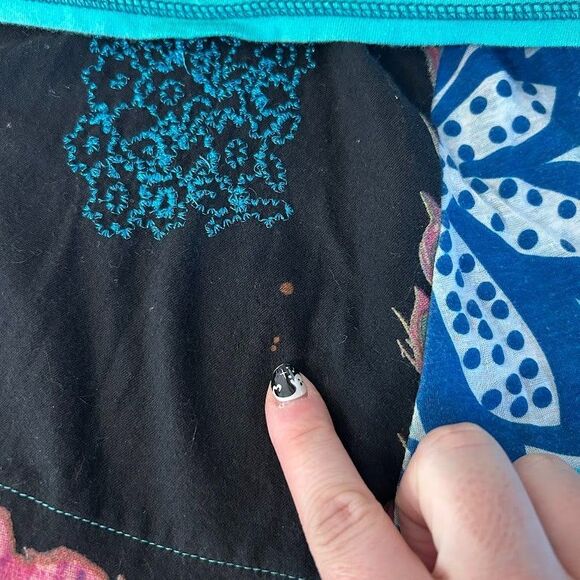 VTG Y2K Desigual A Line Circle Skirt XL Embroidered Patchwork Floral Whimsical - Picture 10 of 10